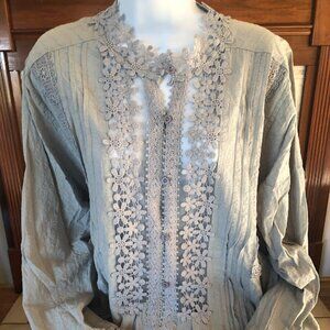 Button up top with lace inserts - sage green  - size 2XL
